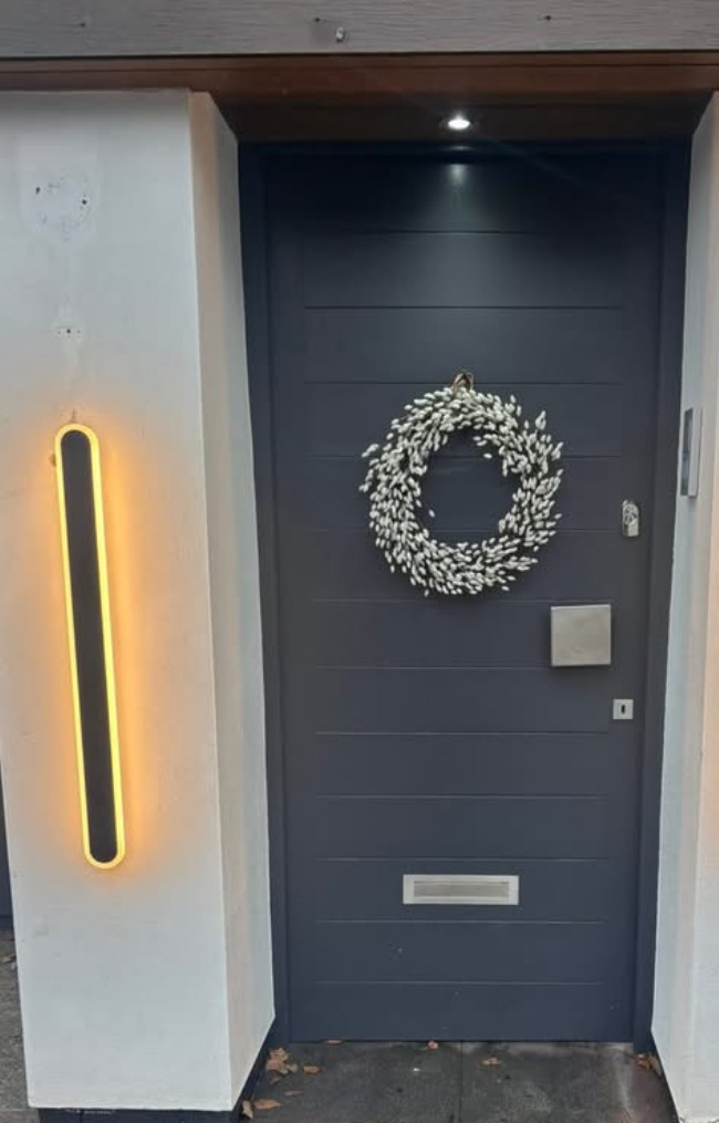 Modern front door with LED strip lighting